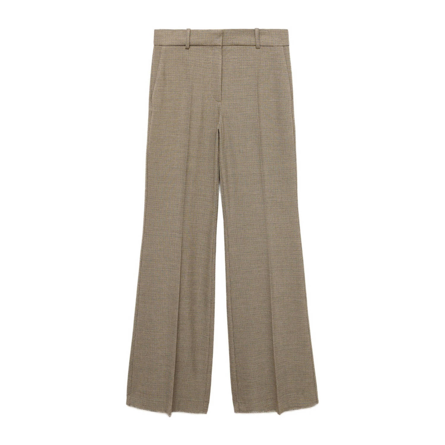 Mango flared broek met pied-de-poule beige kaki