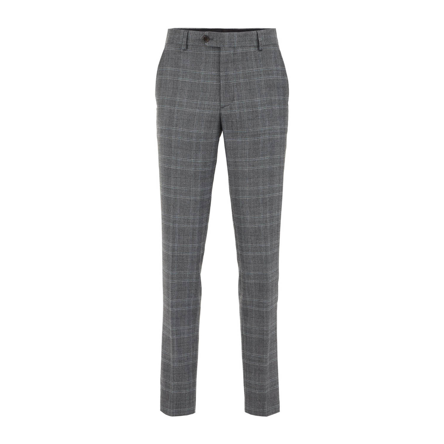 WE Fashion geruite slim fit pantalon Ezra mid grey melange
