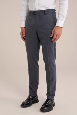 slim fit pantalon met wol grijs