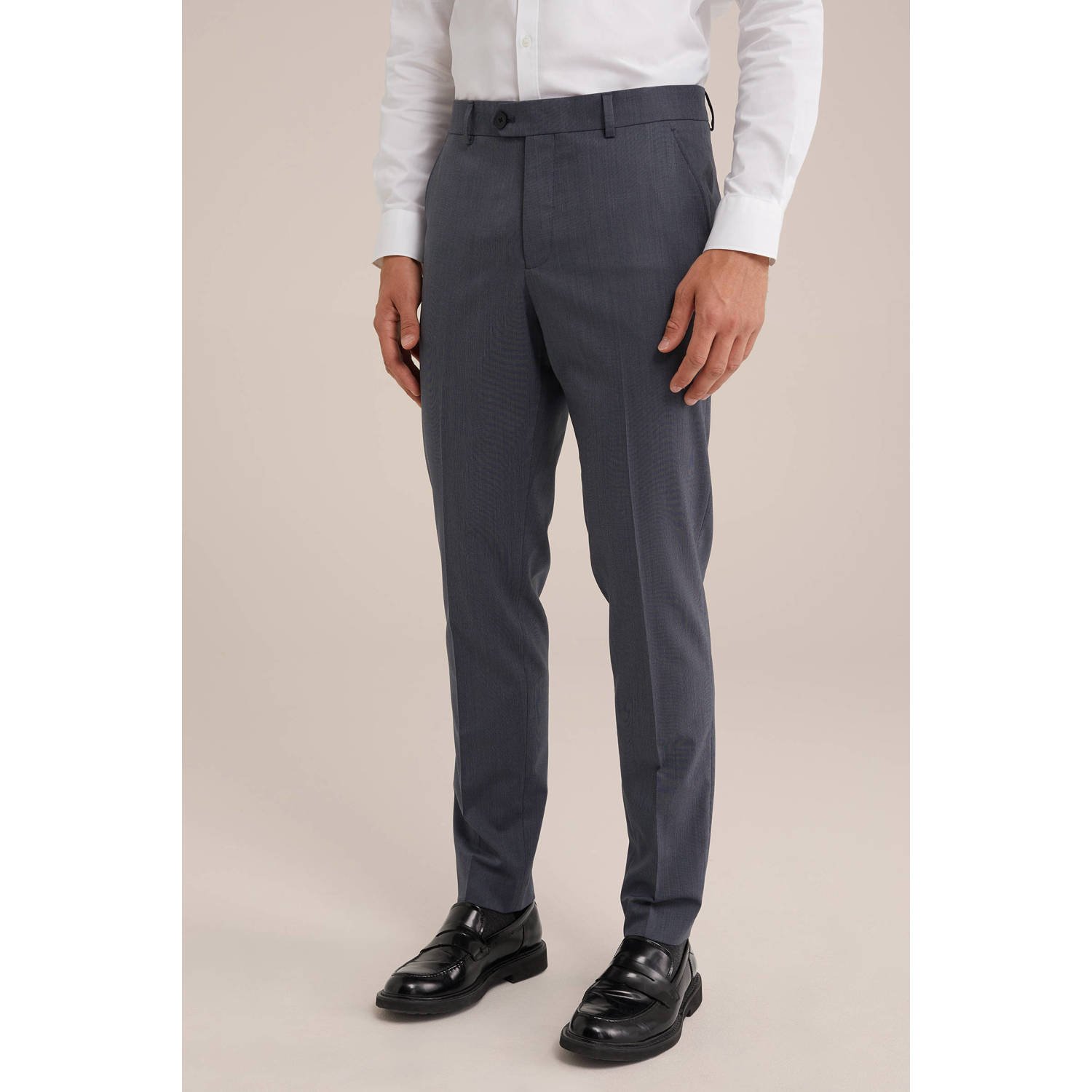 WE Fashion slim fit pantalon met wol grijs