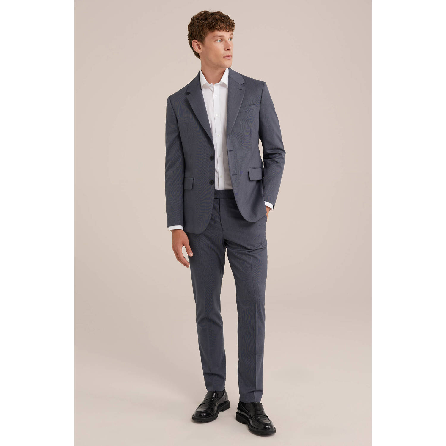 WE Fashion slim fit pantalon met wol grijs