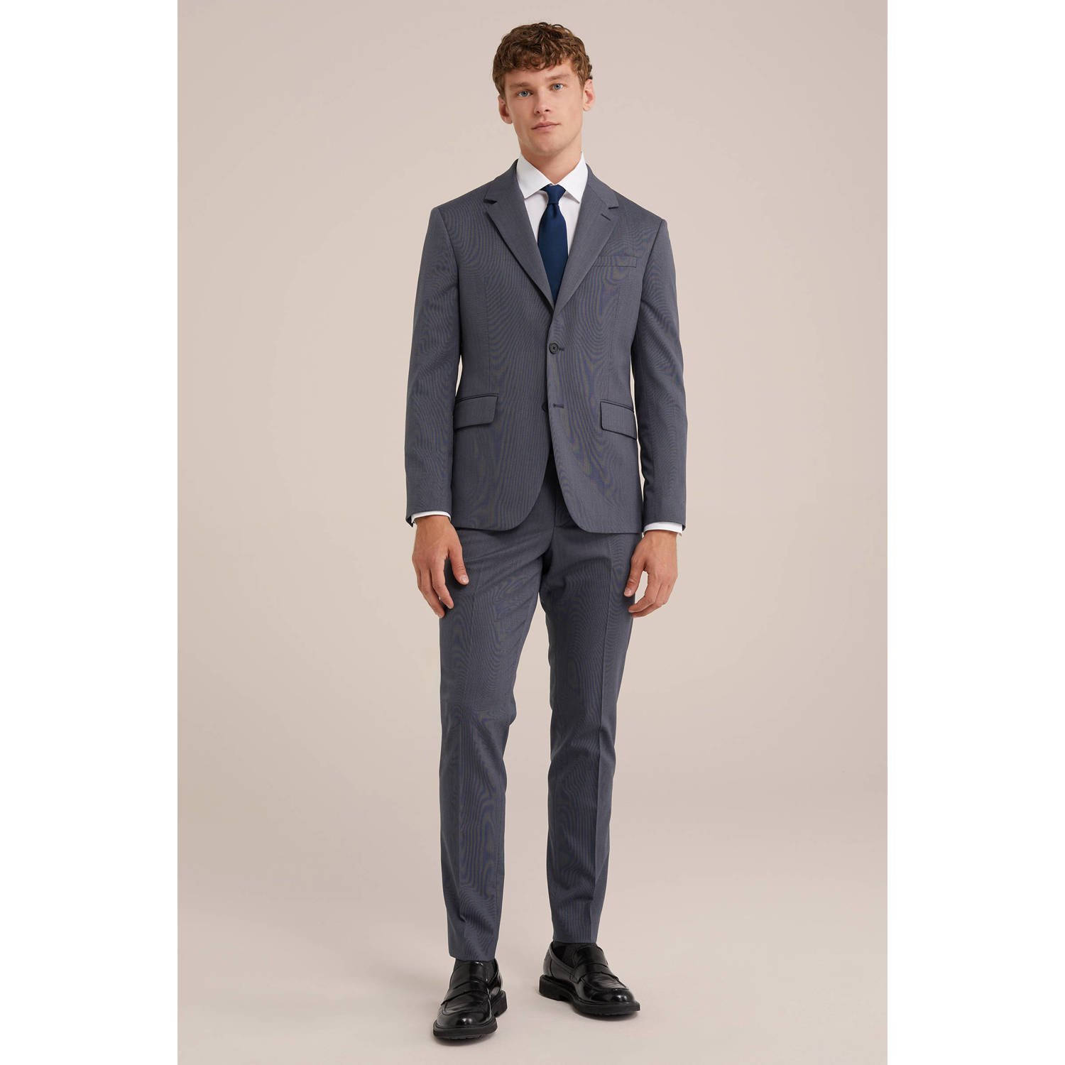 WE Fashion slim fit pantalon met wol grijs