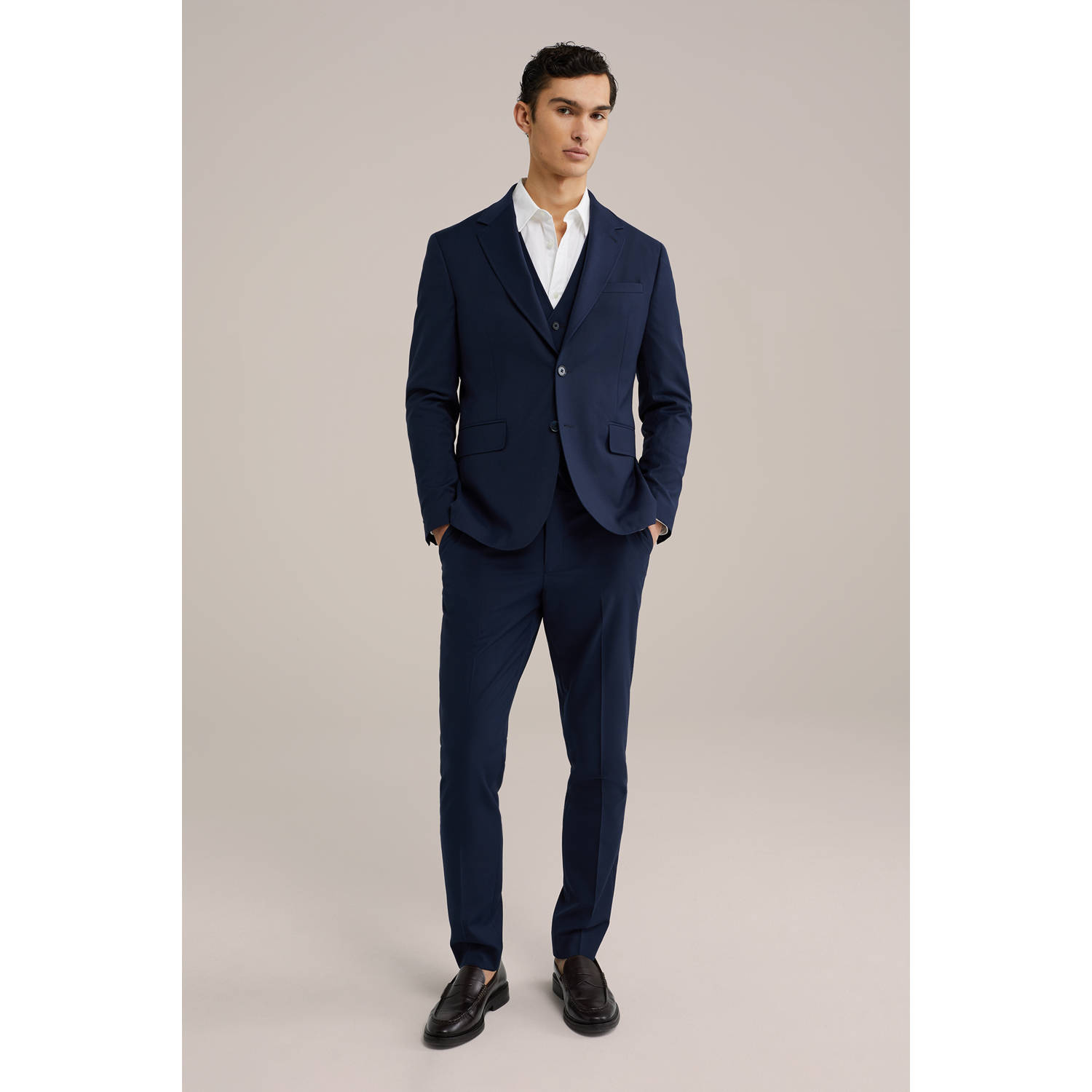 WE Fashion slim pantalon donkerblauw