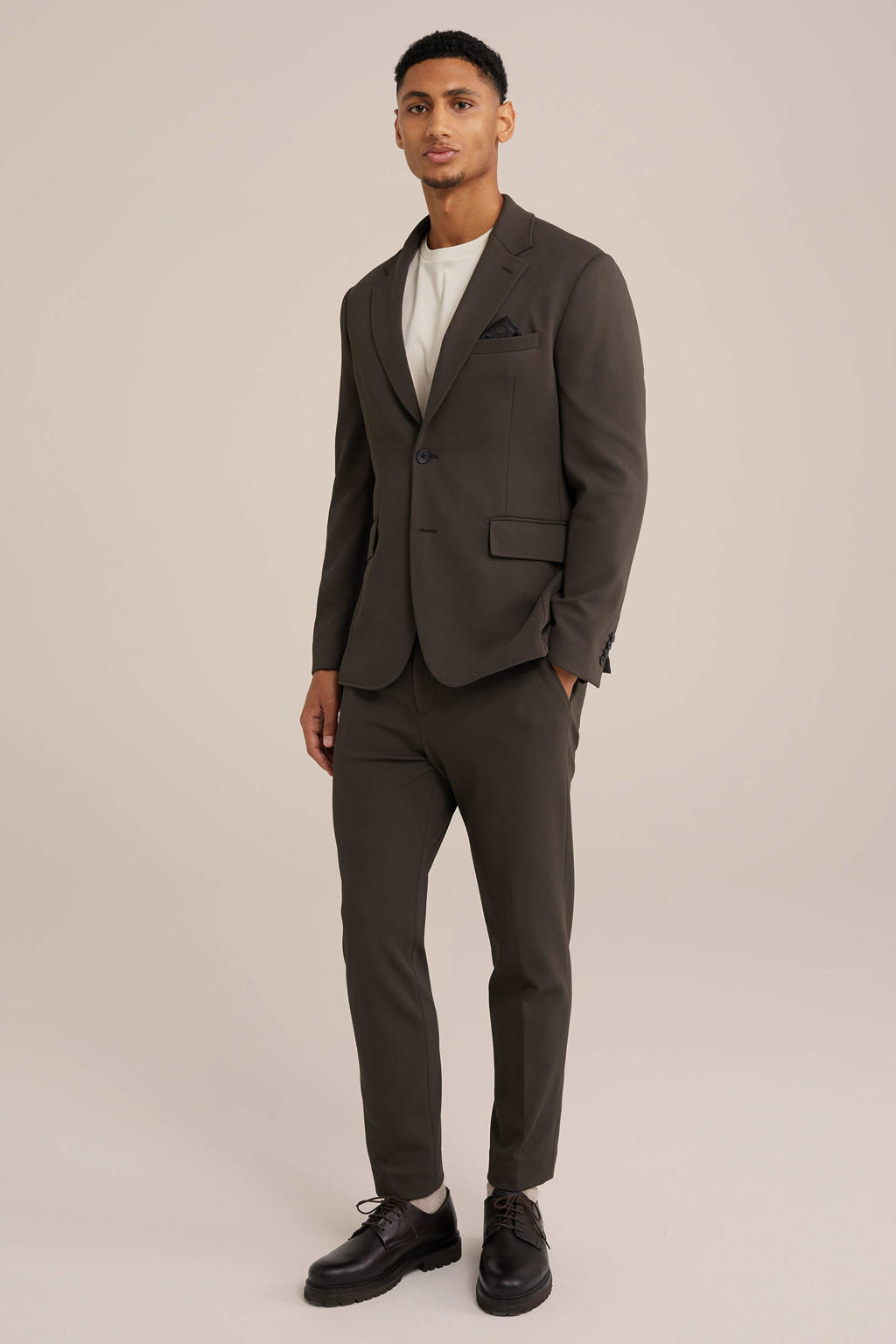 WE Fashion slim pantalon donkerbruin