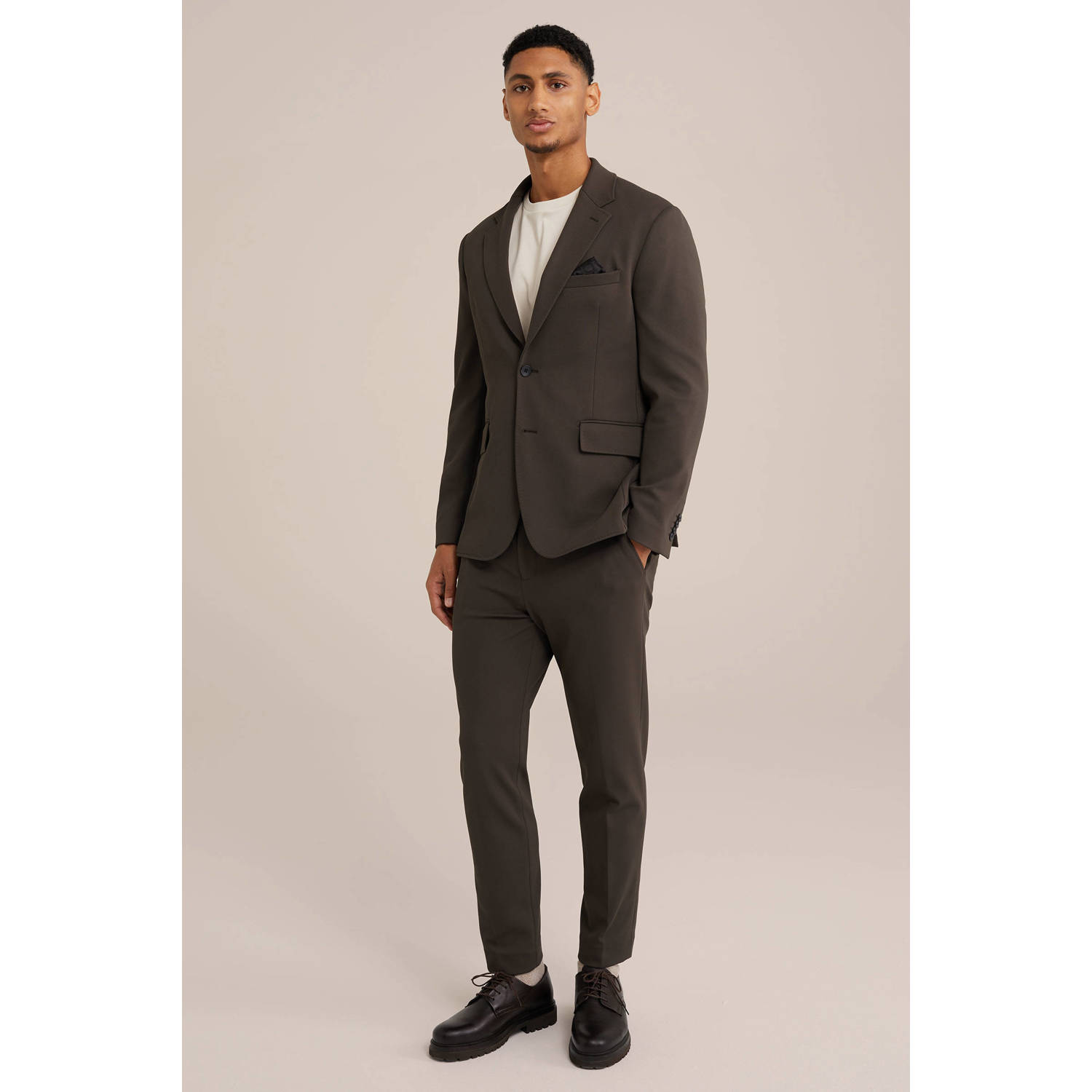 WE Fashion slim pantalon donkerbruin