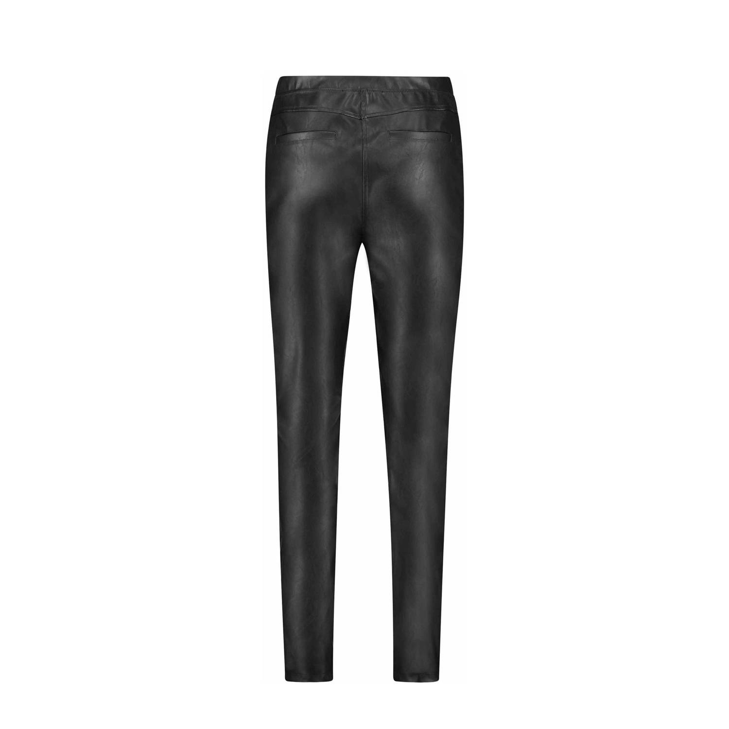 Expresso imitatieleren slim fit broek zwart