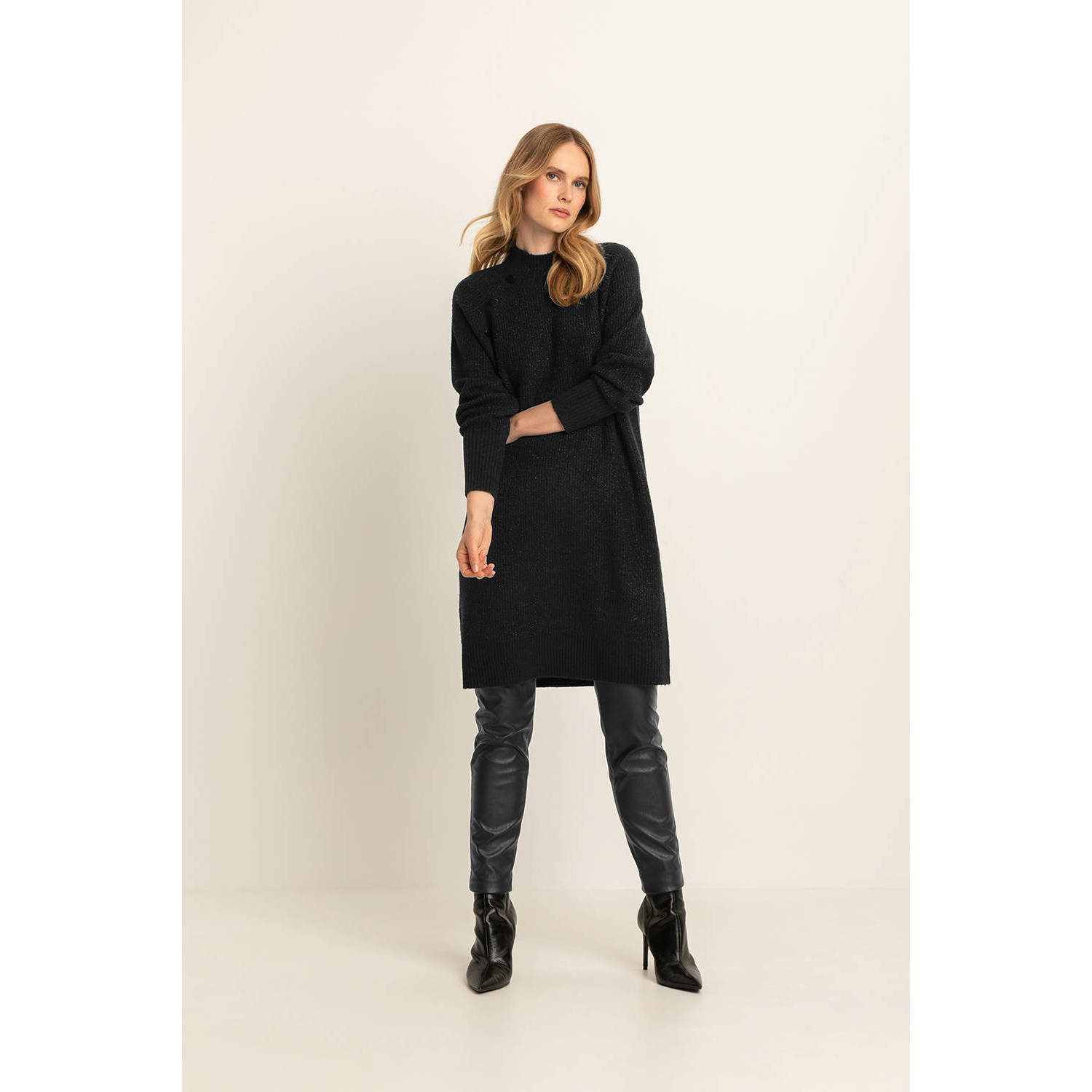 Expresso imitatieleren slim fit broek zwart