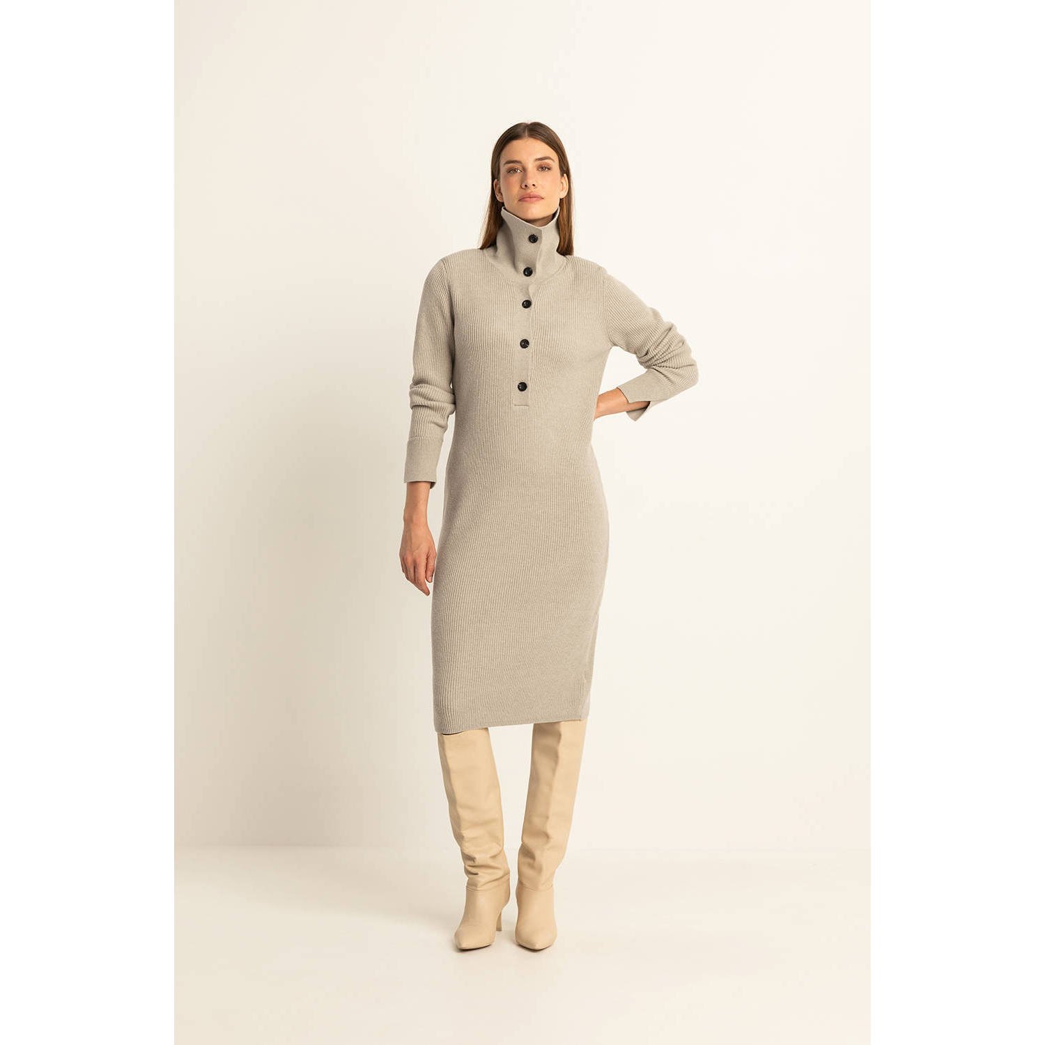 Expresso ribgebreide jurk beige