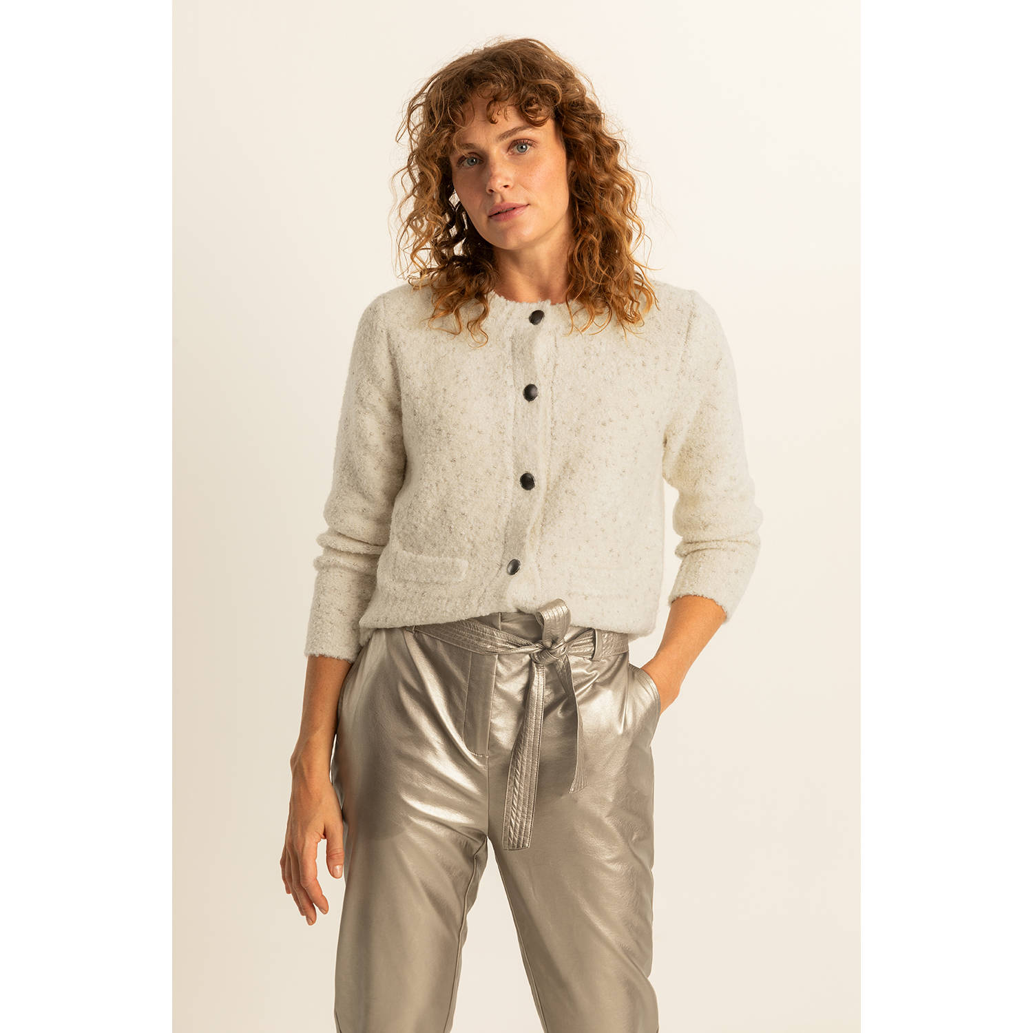 Expresso gemêleerd gebreid vest ecru