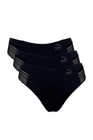 seamless string met kant (set van 3) zwart