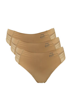 naadloze string met kant (set van 3) Beige