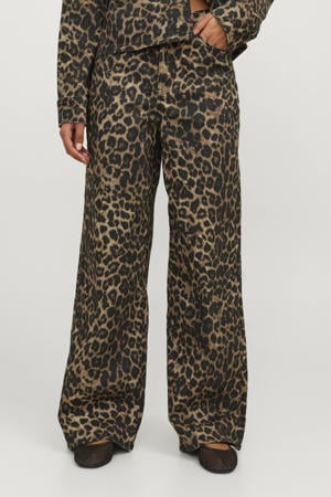 high waist wide leg jeans met panterprint