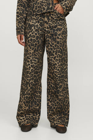 high waist wide leg jeans met panterprint