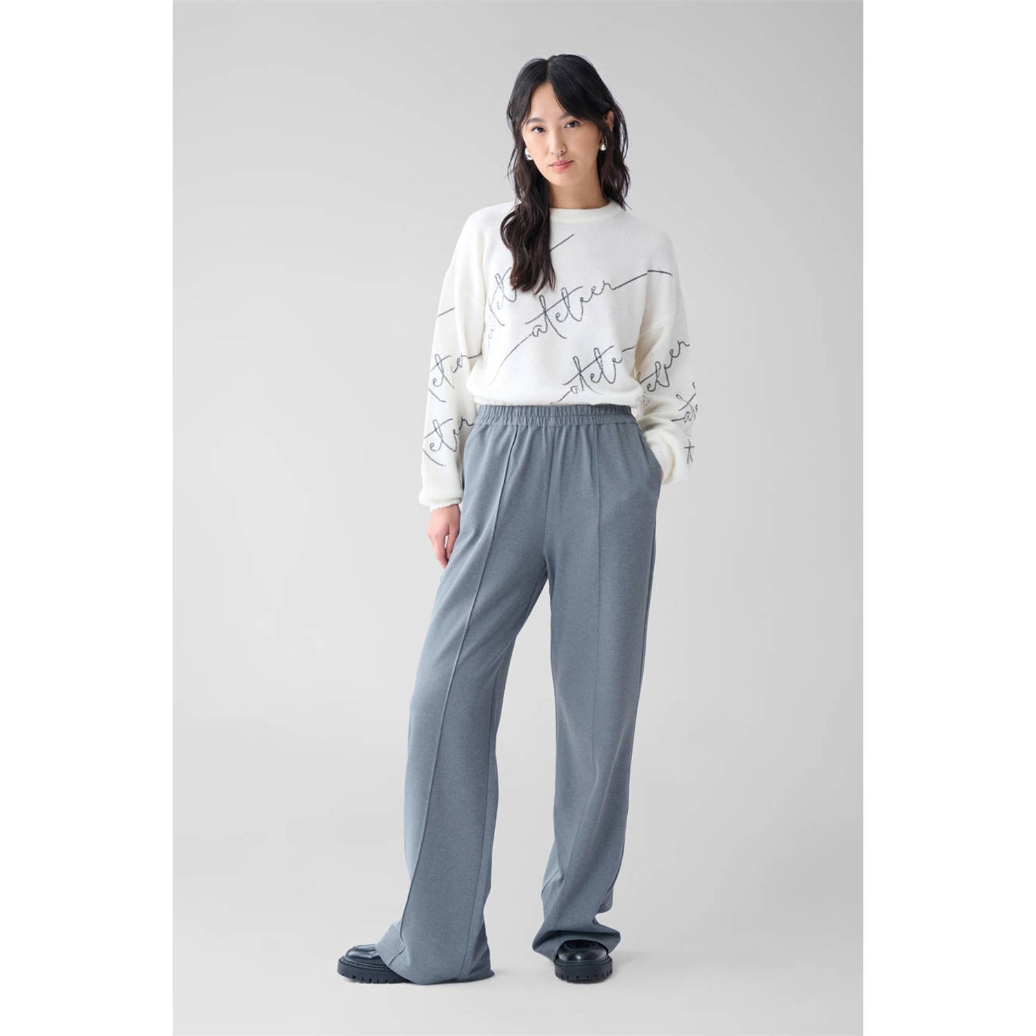 Shoeby high waist straight fit pantalon grijs