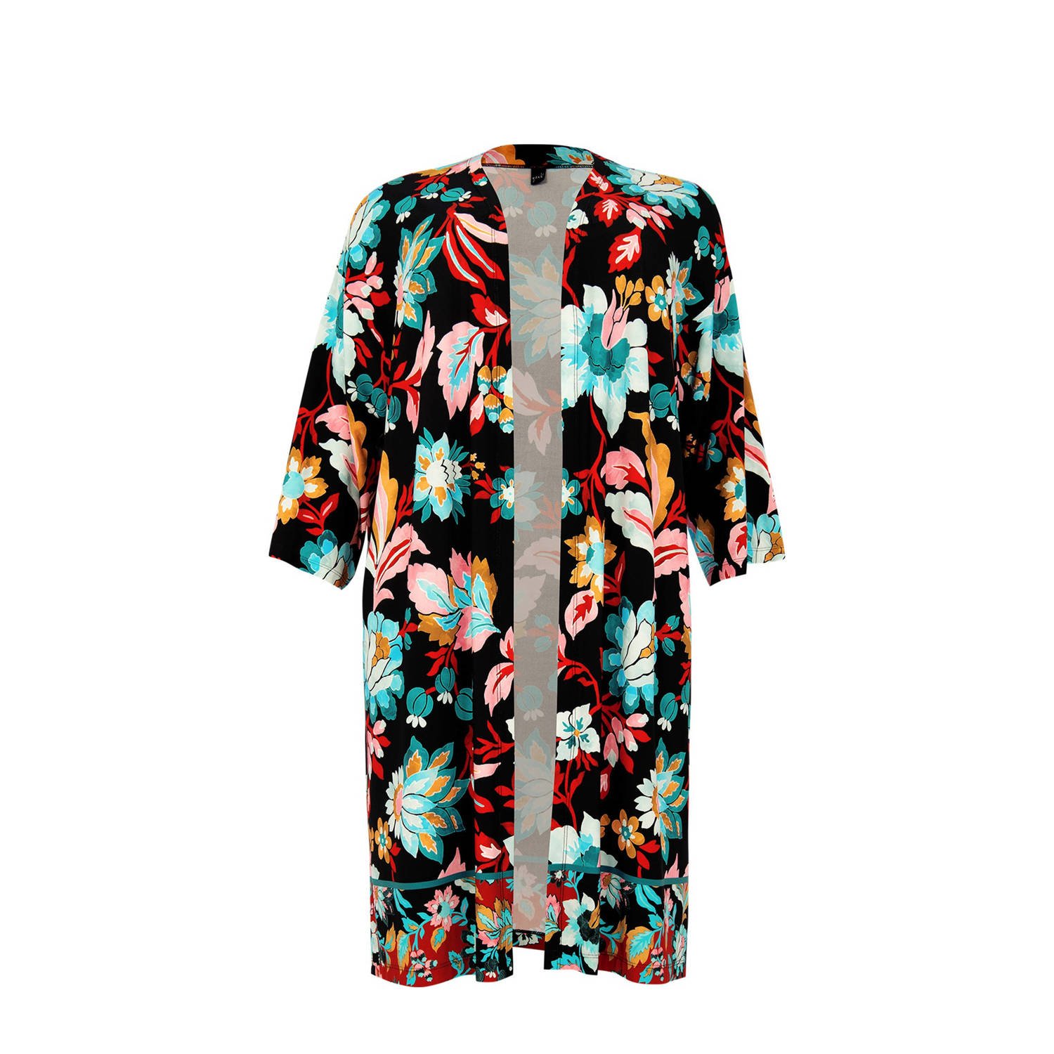 Yoek kimono met all over print zwart blauw oranje