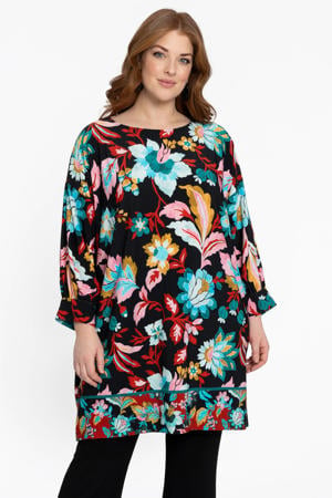 gebloemde tuniek zwart/blauw/oranje