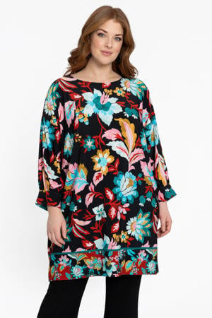 gebloemde tuniek zwart/blauw/oranje