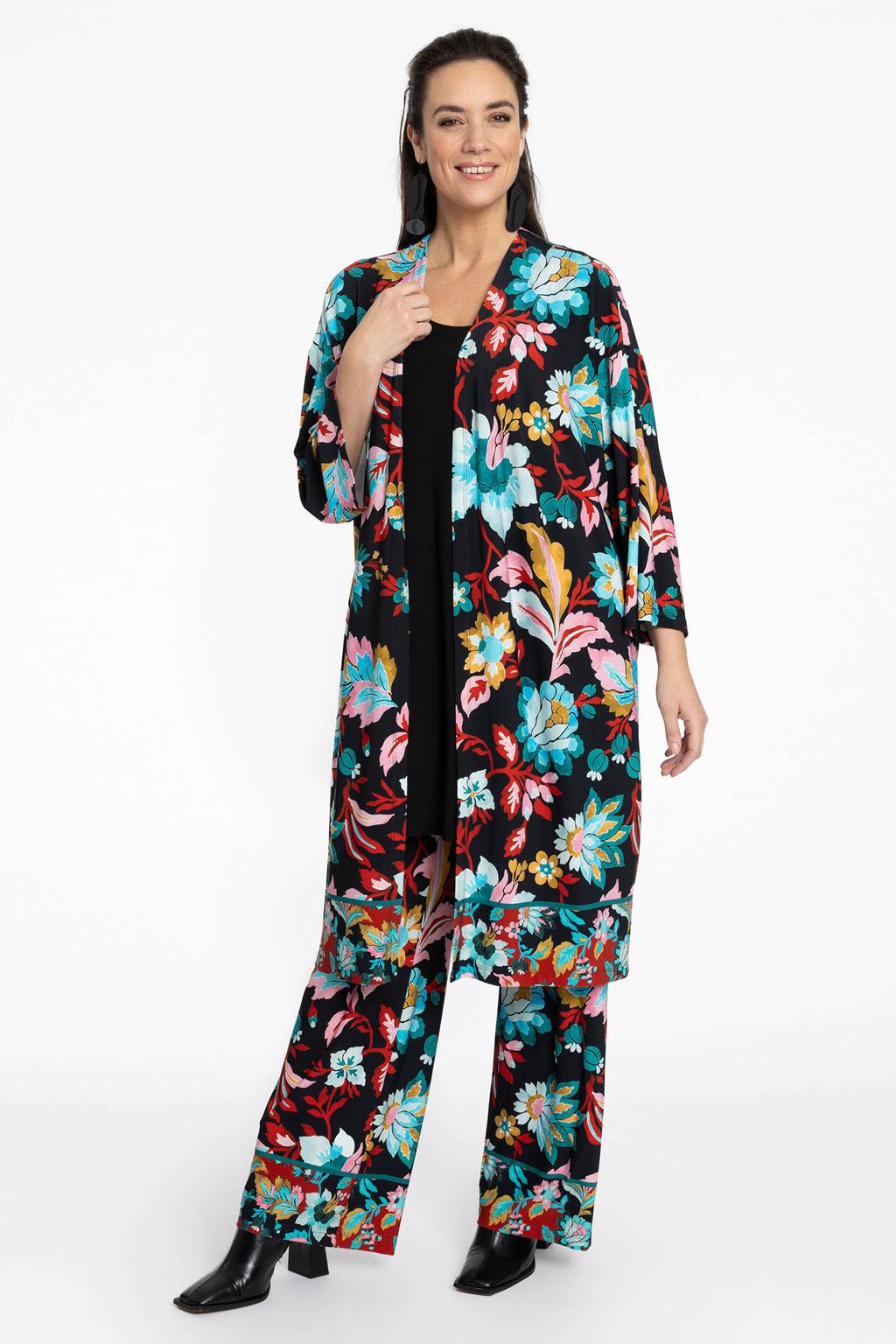 YOEK gebloemde loose fit broek zwart/blauw/oranje