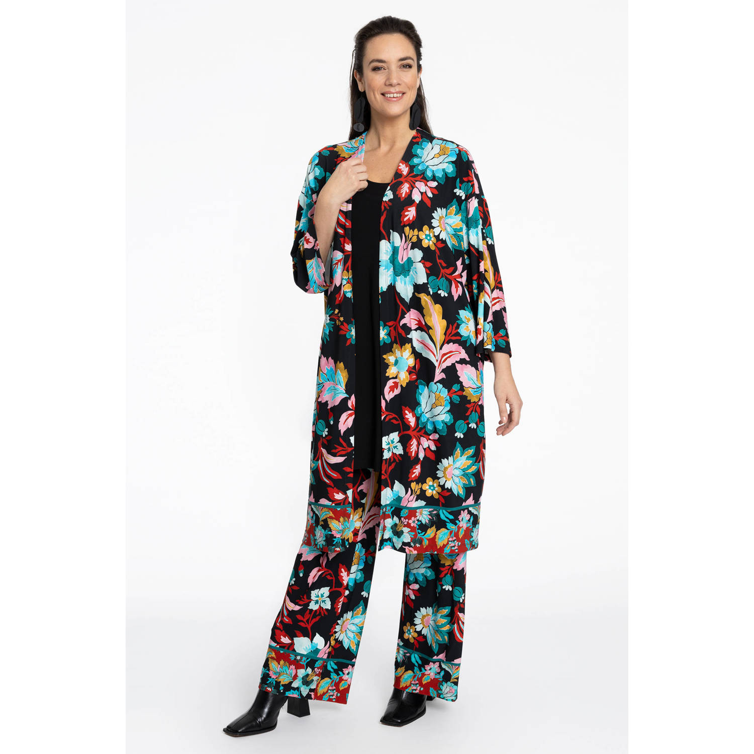 YOEK gebloemde loose fit broek zwart blauw oranje
