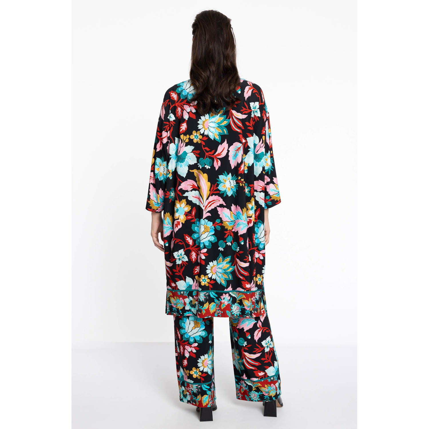 YOEK gebloemde loose fit broek zwart blauw oranje