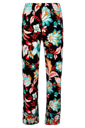 gebloemde loose fit broek zwart/blauw/oranje