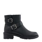 thumbnail: Zwarte dames Graceland bikerboots van imitatieleer met profielzool, ritssluiting en effen