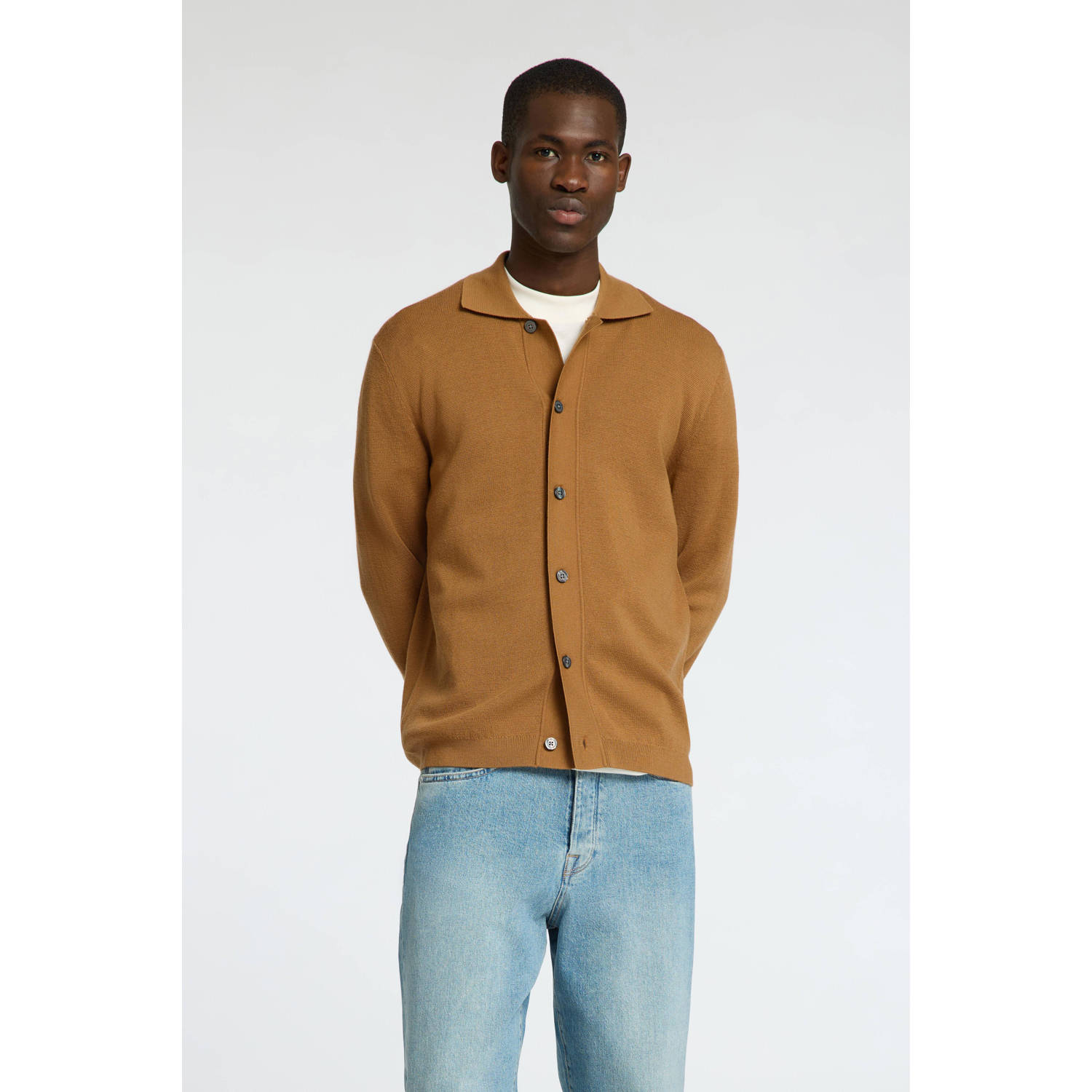 SELECTED HOMME fijngebreid vest SLHTRAY van merinowol bruin