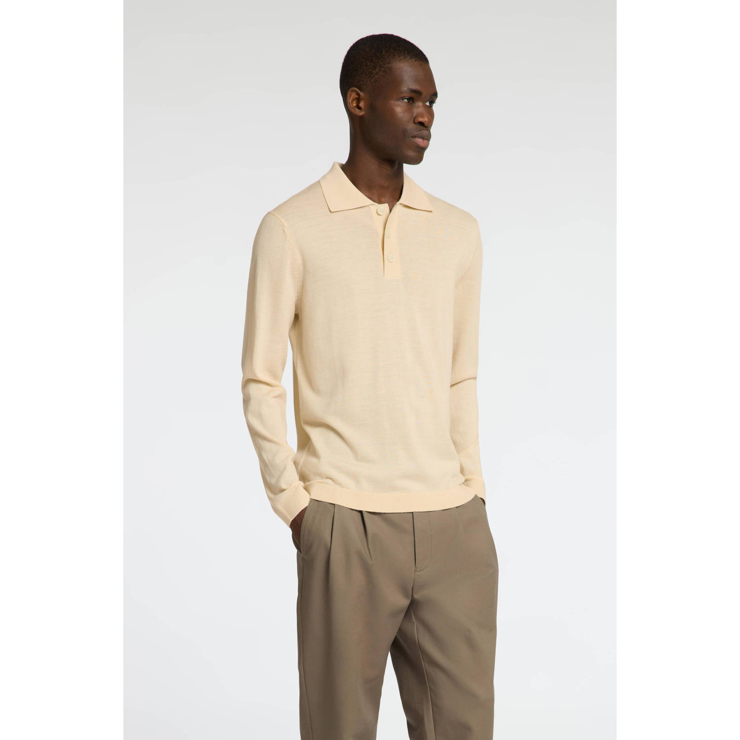 SELECTED HOMME Heren Truien & Vesten Slhtray Ls Knit Merino Polo Beige