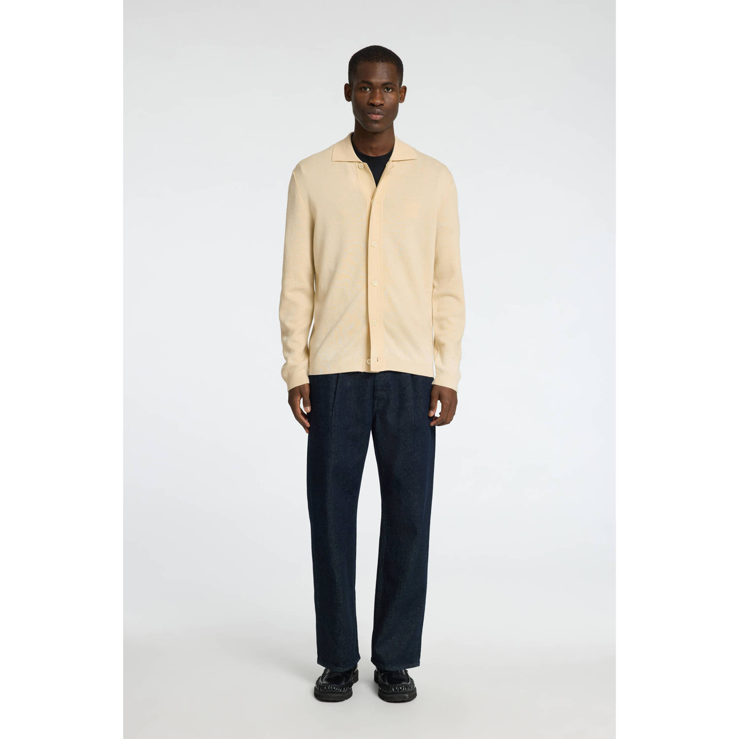 SELECTED HOMME fijngebreid vest SLHTRAY van merinowol ecru