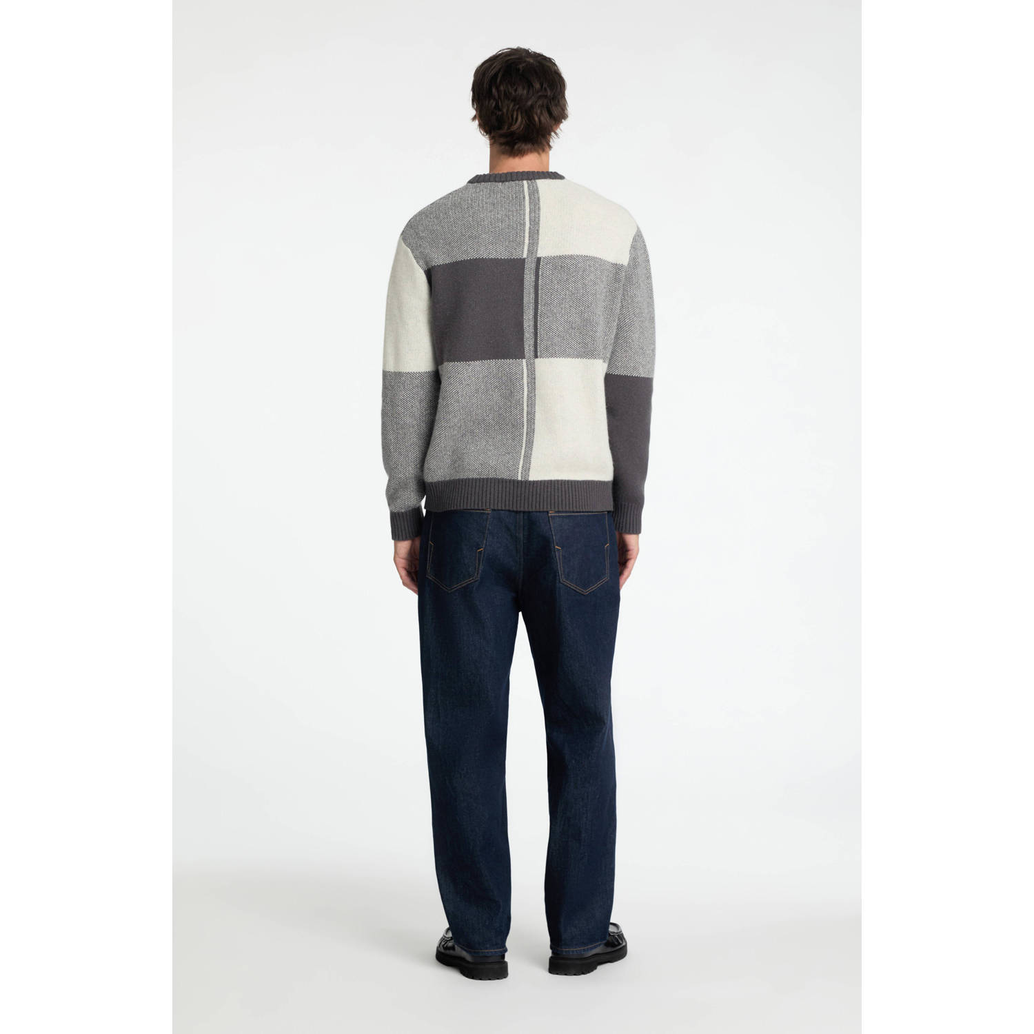 SELECTED HOMME wol gebreide trui SLHMEIO grijs