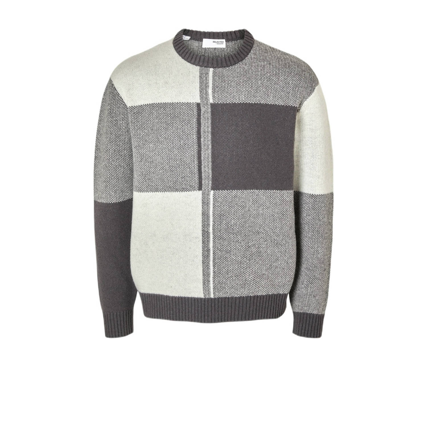 SELECTED HOMME wol gebreide trui SLHMEIO grijs