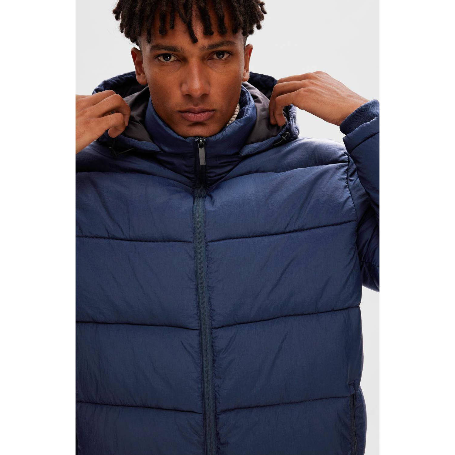 SELECTED HOMME gewatteerde jas SLHCOOPER donkerblauw