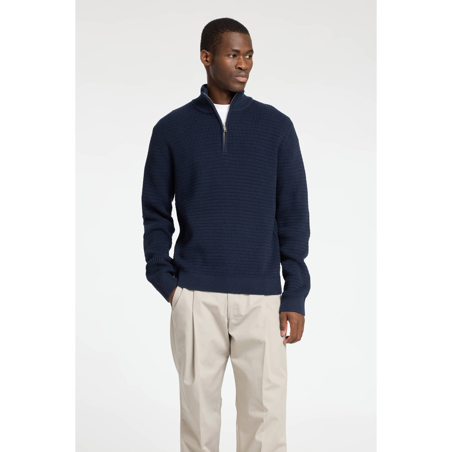 SELECTED HOMME gebreide trui SLHTHEO donkerblauw