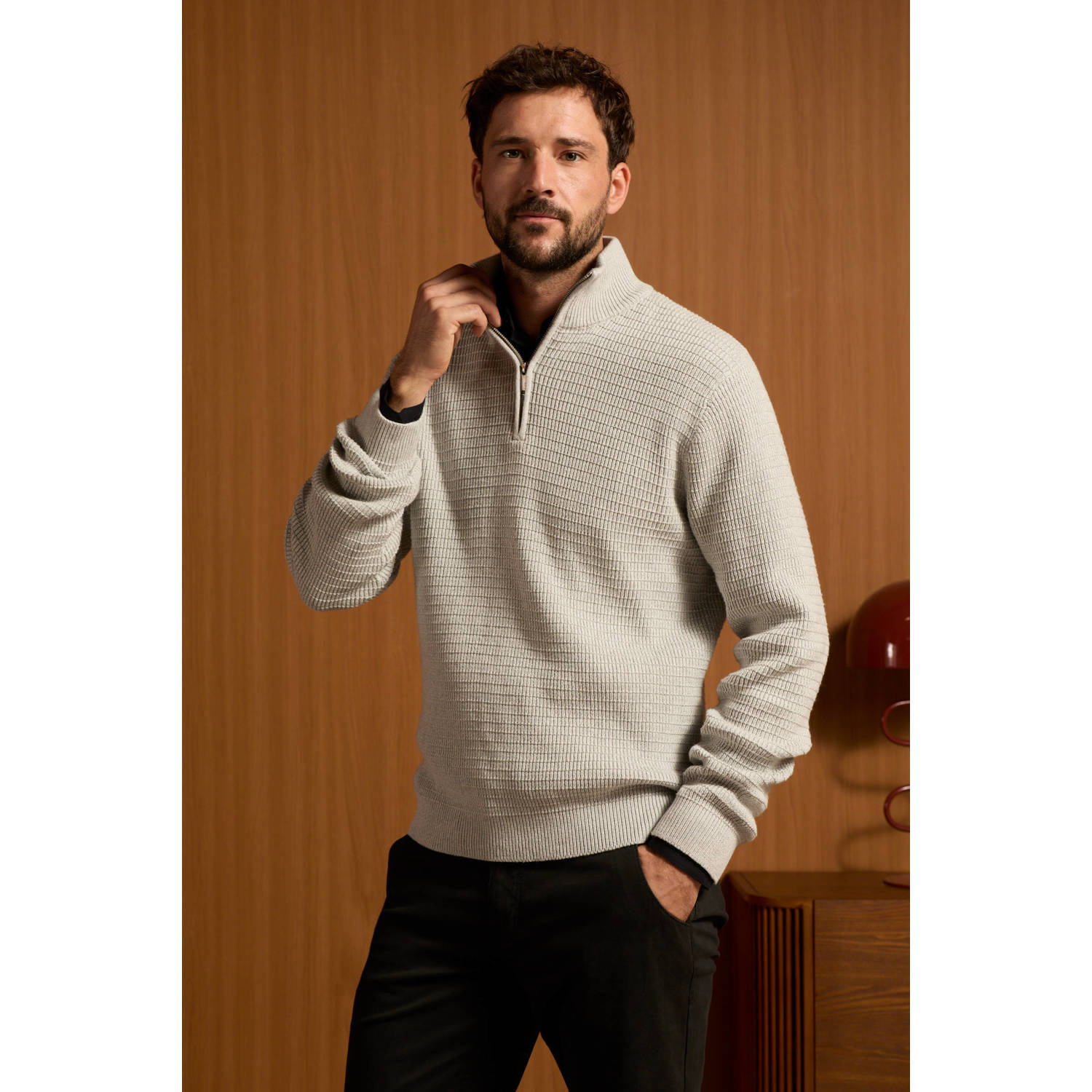 SELECTED HOMME gebreide trui SLHTHEO lichtgrijs