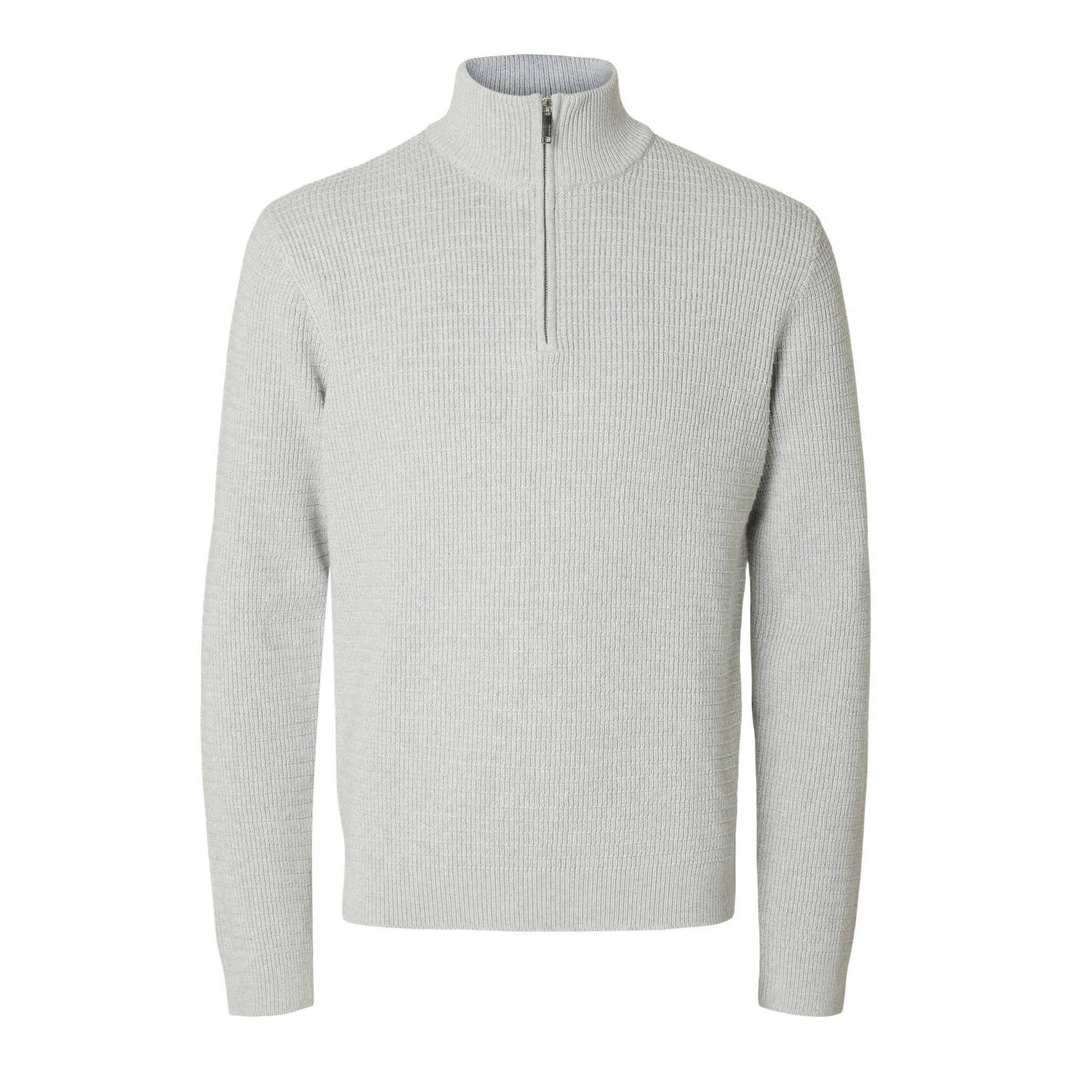 SELECTED HOMME gebreide trui SLHTHEO lichtgrijs
