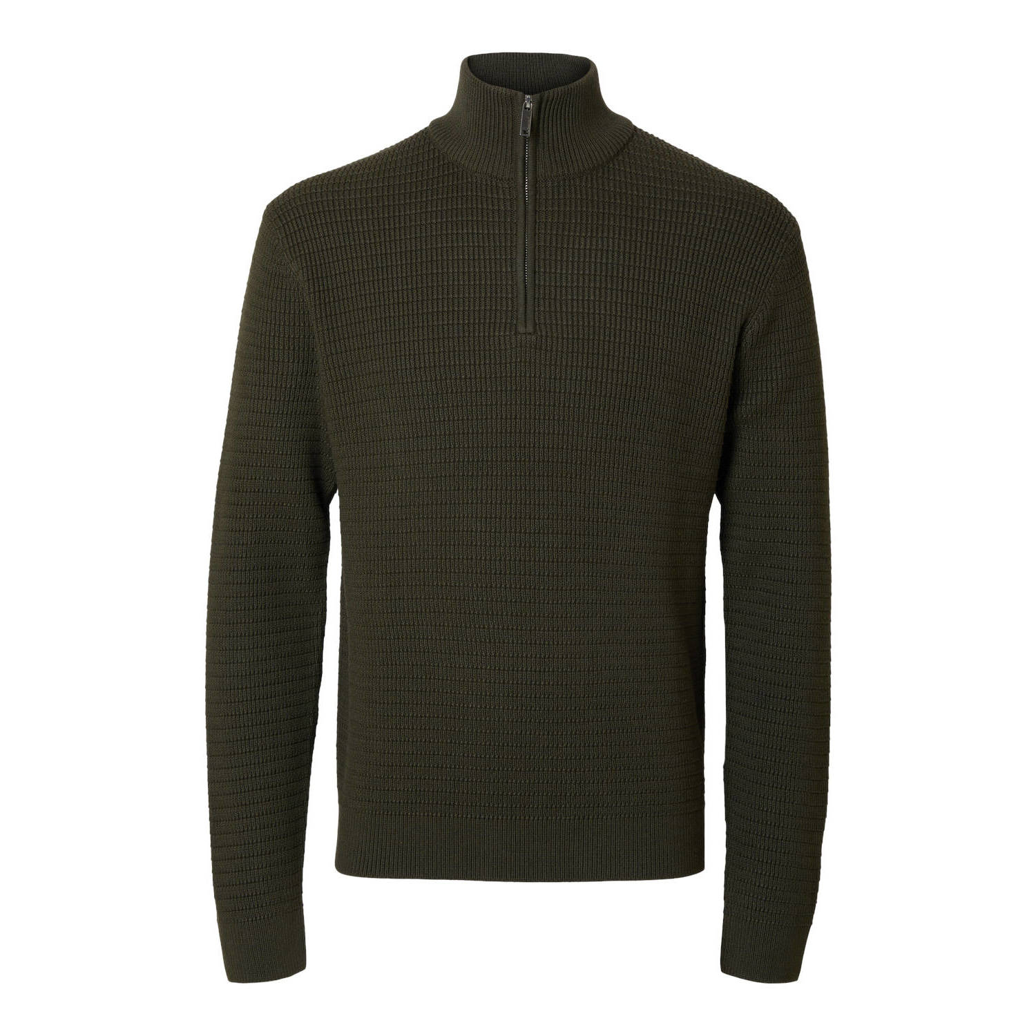 SELECTED HOMME Heren Truien & Vesten Slhtheo Ls Knit Structure Half Zip Donkergroen