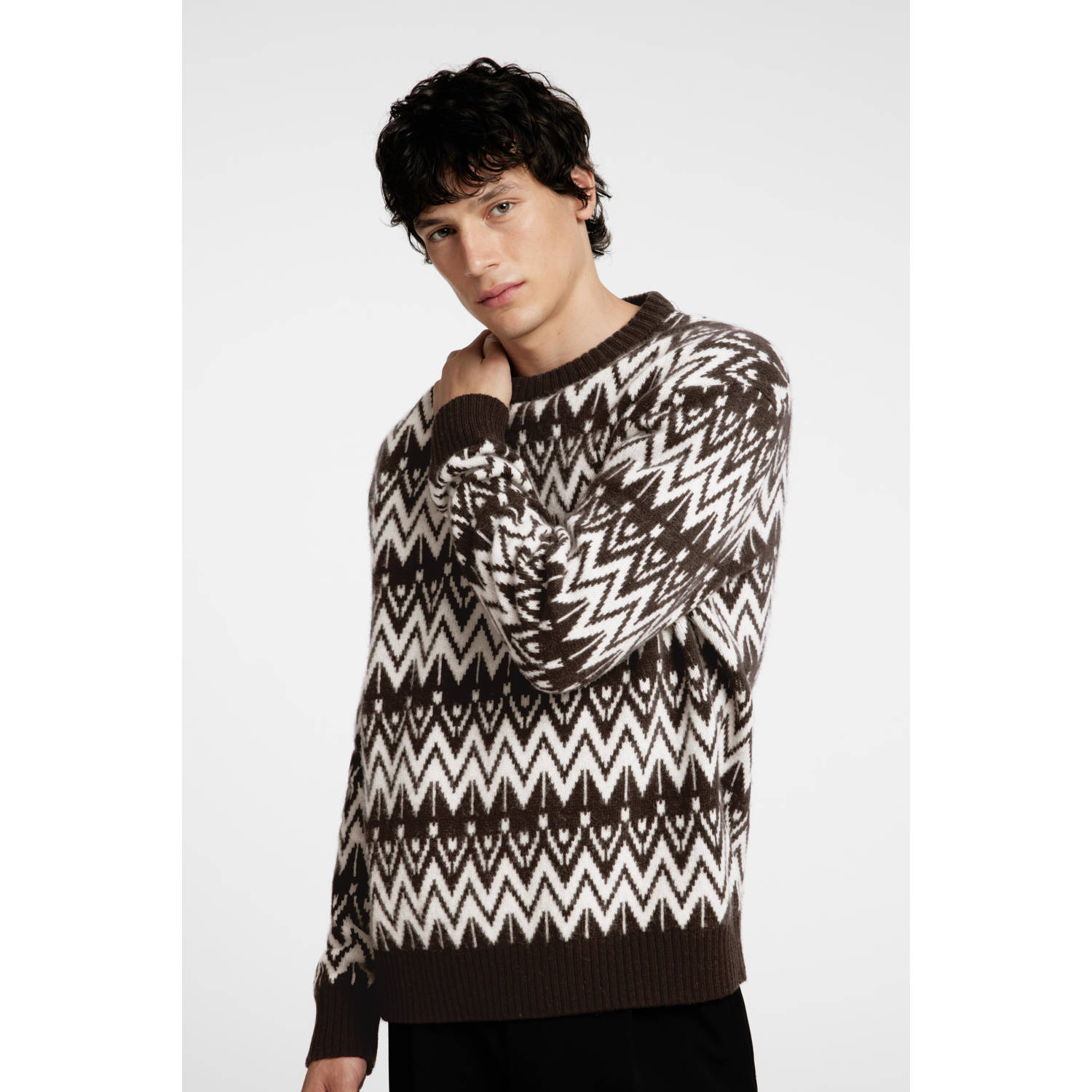 SELECTED HOMME wollen gebreide trui donkerbruin