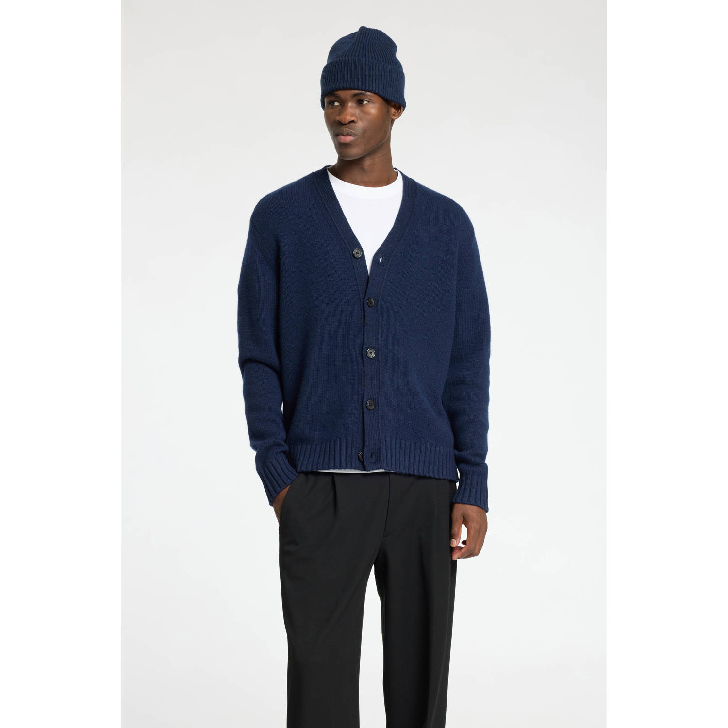 SELECTED HOMME gebreid vest SLHCODY met wol donkerblauw