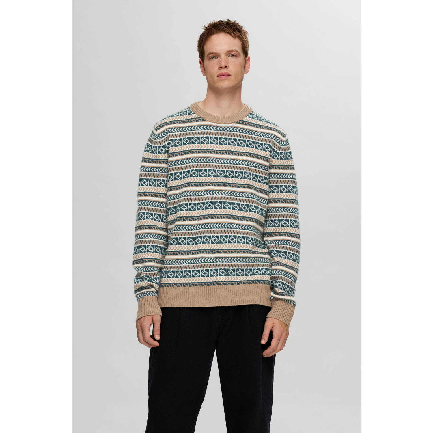 SELECTED HOMME wol gebreide trui SLHFADE bruin