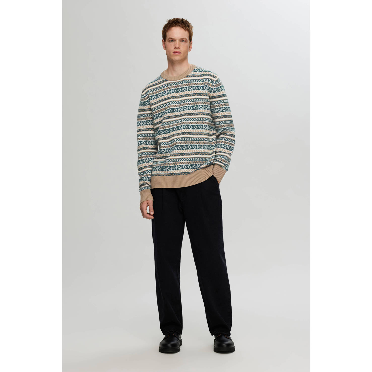SELECTED HOMME wol gebreide trui SLHFADE bruin
