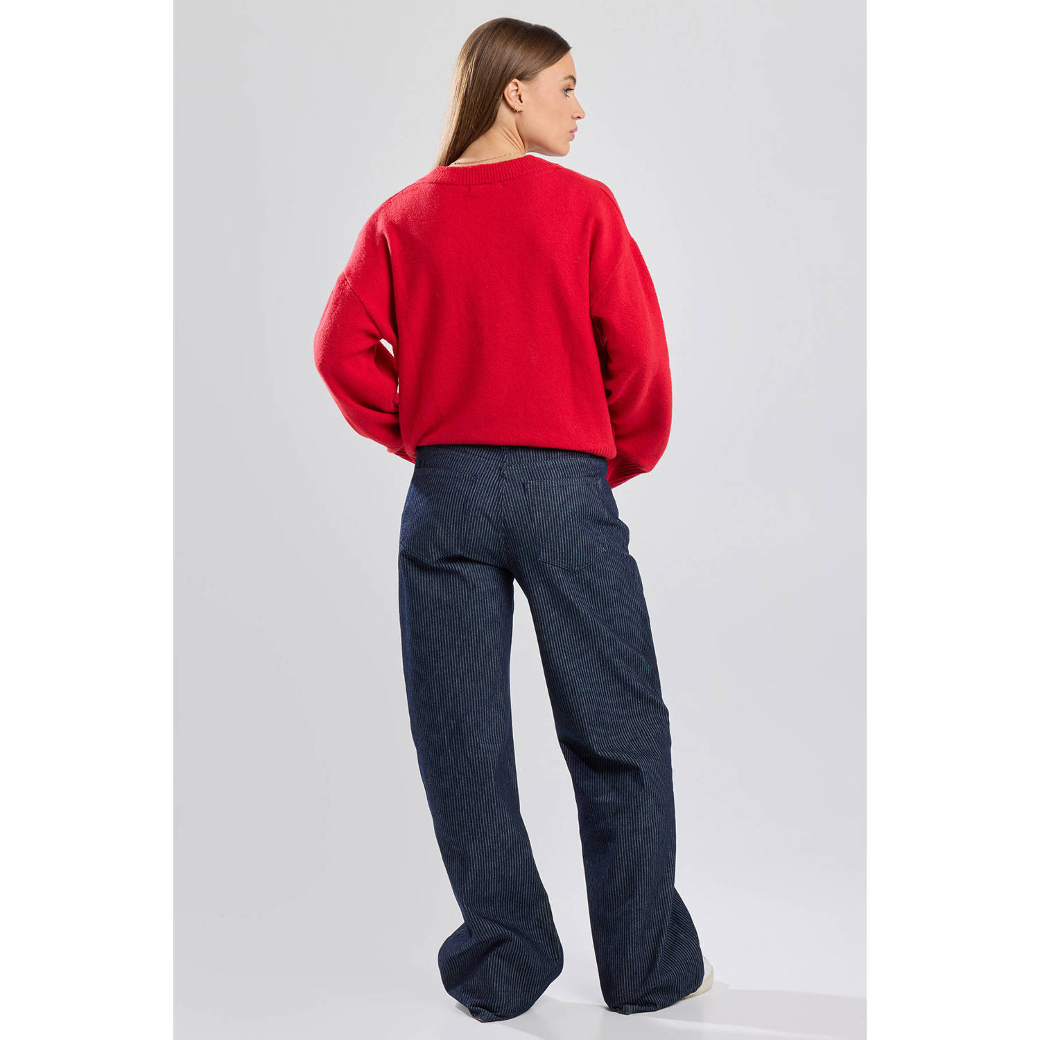America Today wide leg jeans met krijtstreep dark blue denim