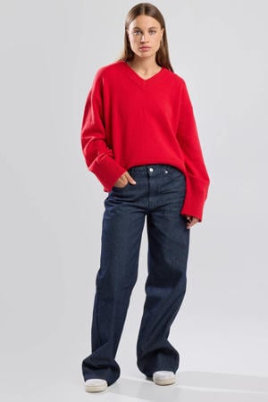 wide leg jeans met krijtstreep dark blue denim