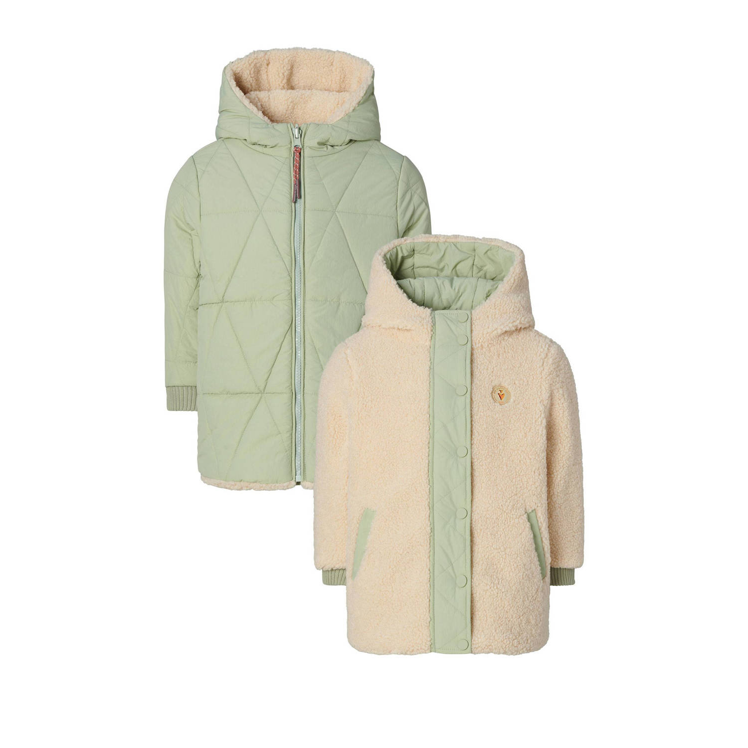 Noppies kids reversible teddy winterjas Jinbi groen beige
