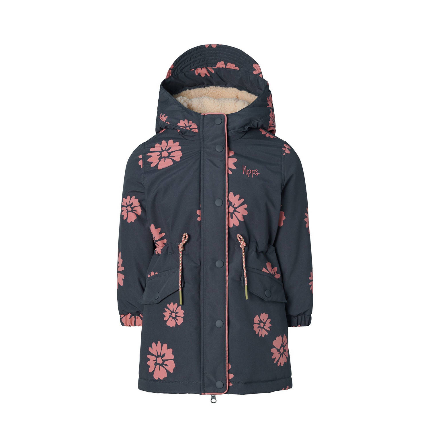 Noppies kids gebloemde winterjas Jinta grijs roze