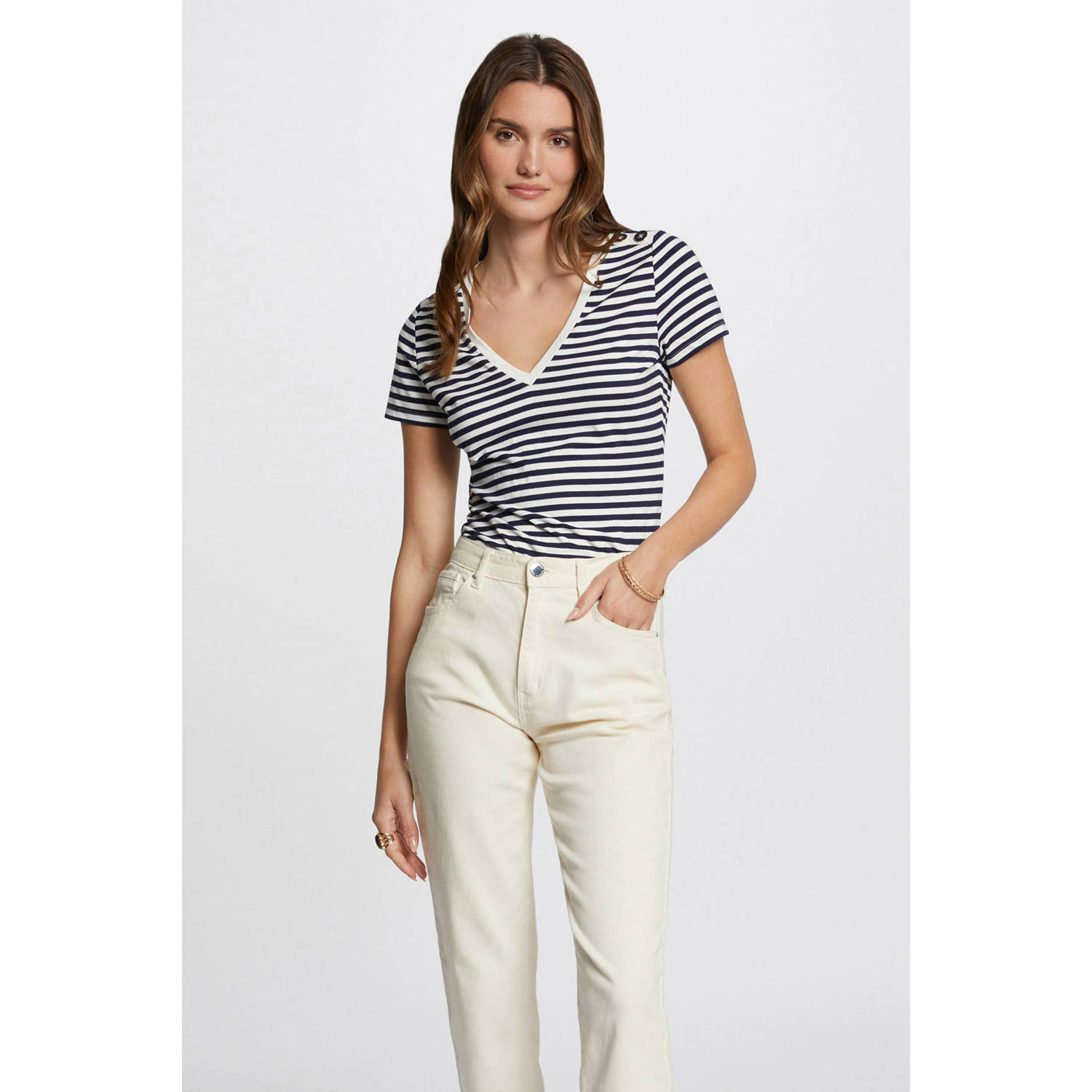 Morgan gestreept T-shirt ecru