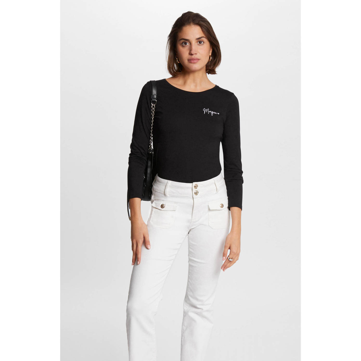 Morgan longsleeve met tekst zwart