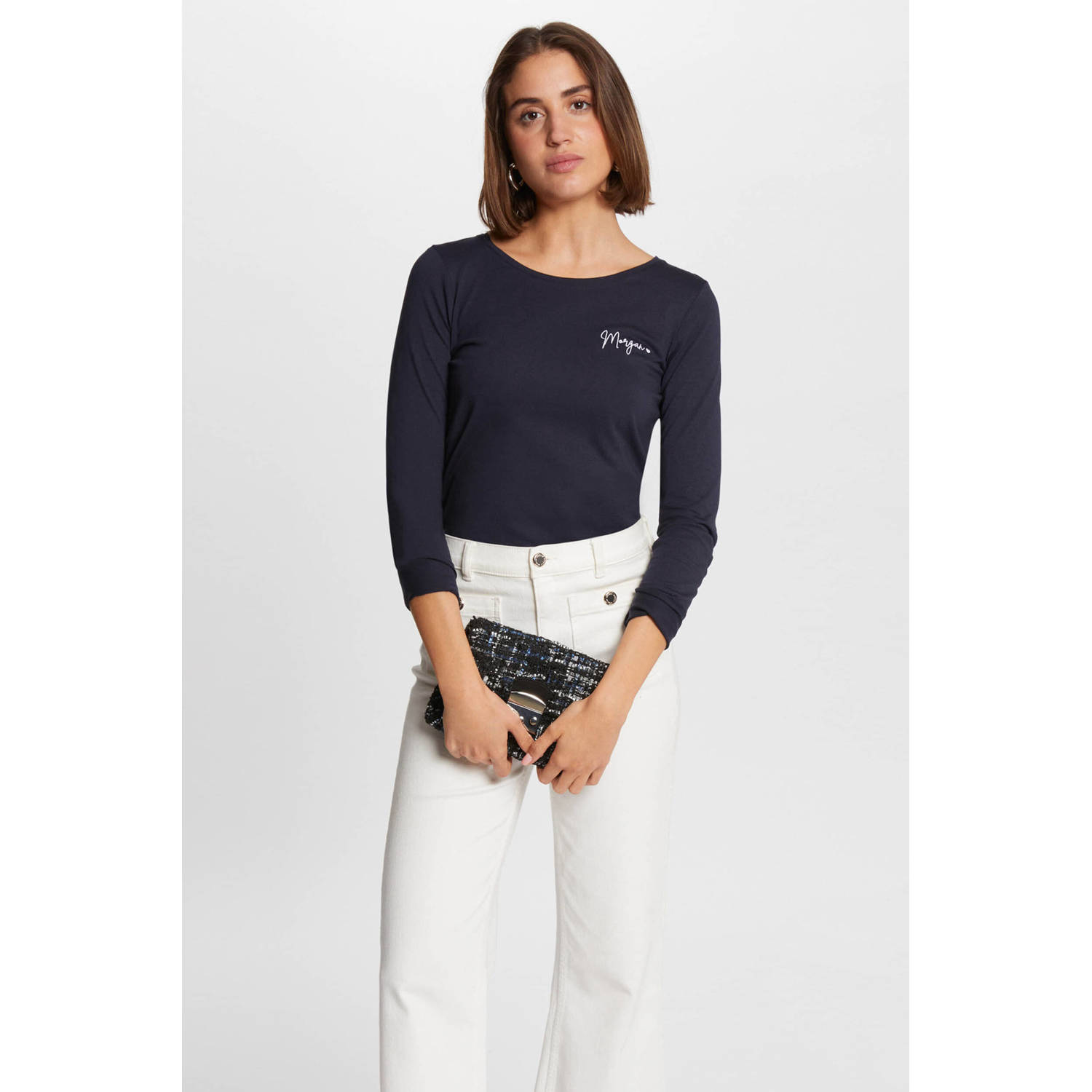 Morgan longsleeve met tekst marine