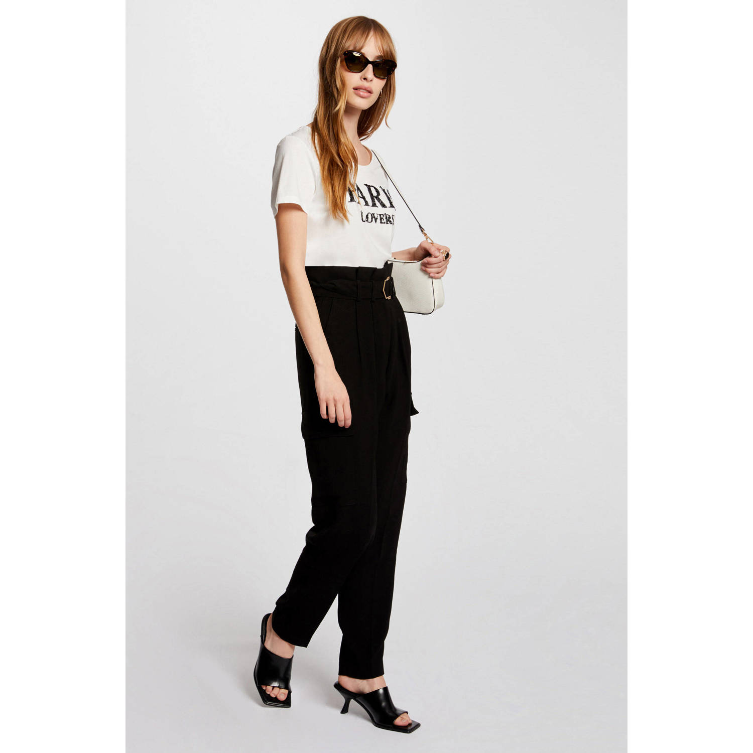 Morgan T-shirt met tekst ecru zwart