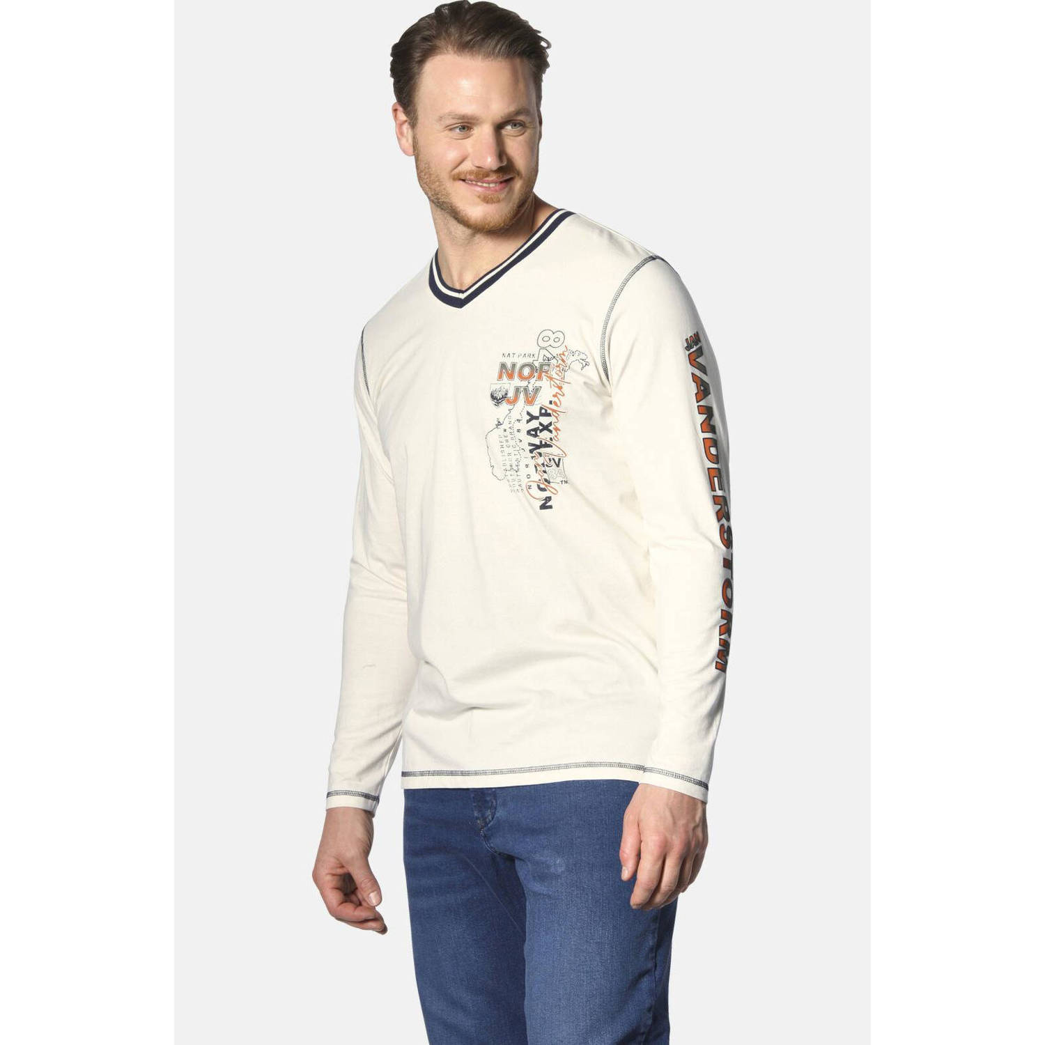 Jan Vanderstorm longsleeve RAGNHILD Plus Size met contrastbies ecru