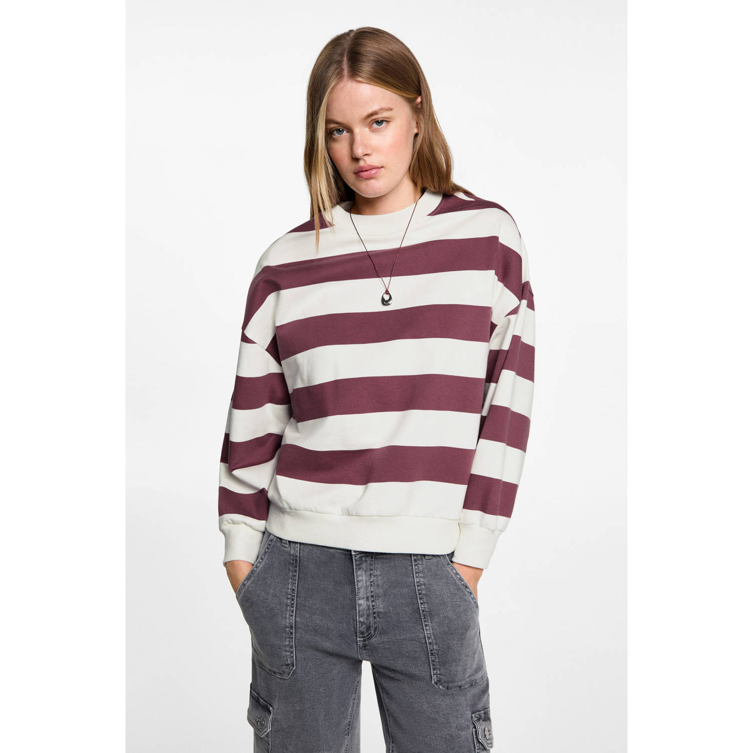 MANGO TEEN gestreepte sweater donkerrood